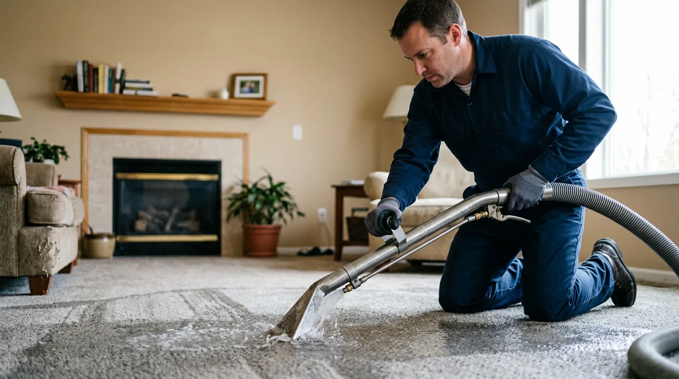 Water damage restoration technician working near Chicago Heights, IL